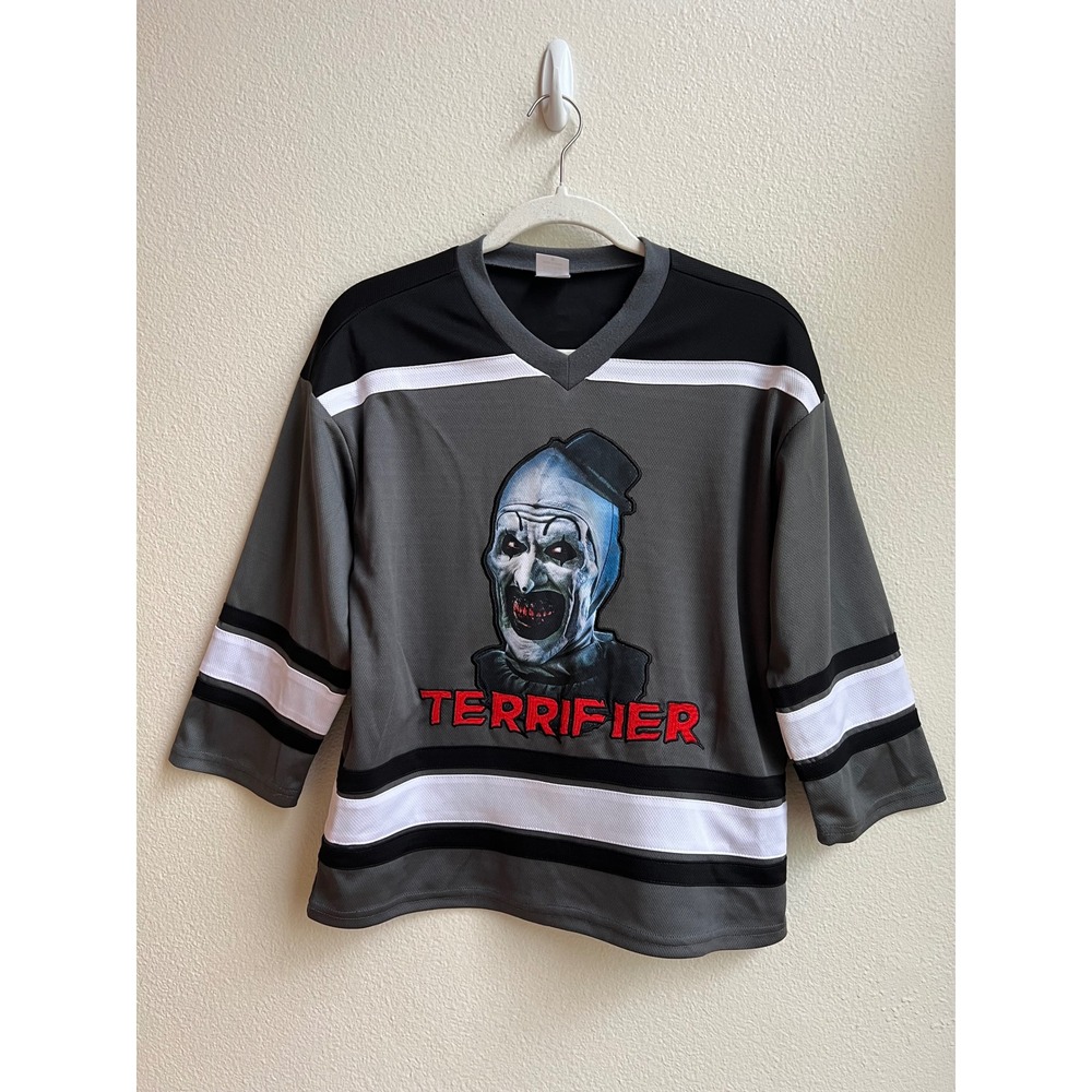 Terrifier Art the Clown Hockey‎ Jersey Spirit Halloween Grey Black, Kids Size M